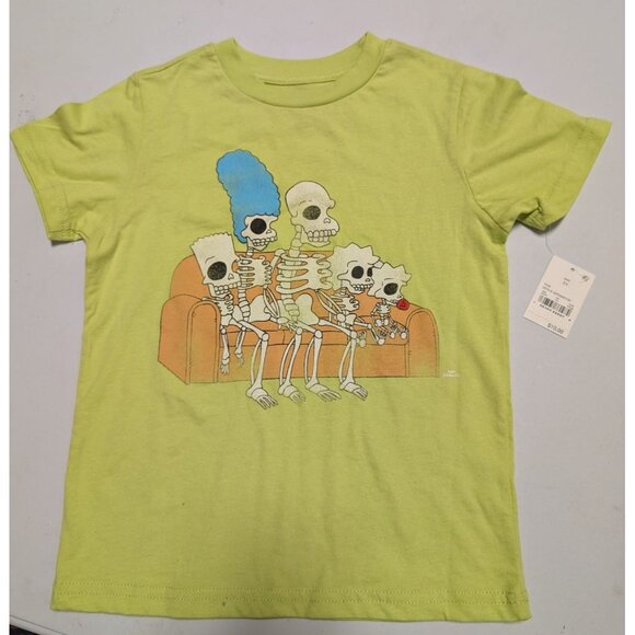 The Simpson Kids Tree House of Horror Halloween Skeleton T-shirt Neon Green S - Picture 4 of 6